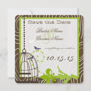 Funky Wood Grain Bird Cage Wedding Save the Date Invitation