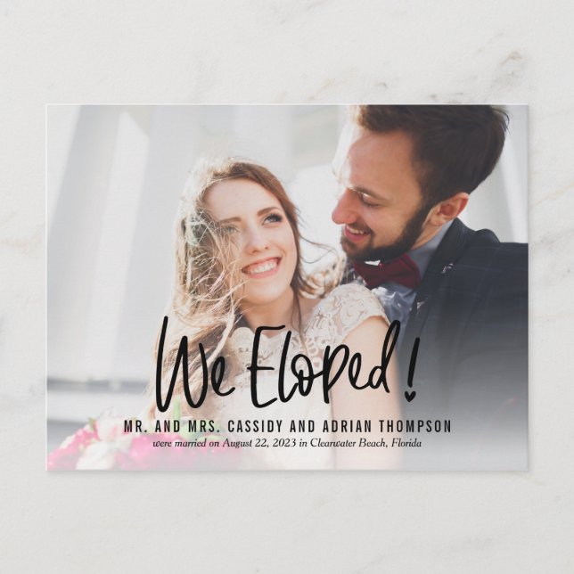 Funky Writing EDITABLE COLOR Wedding Elopement Postcard (Front)
