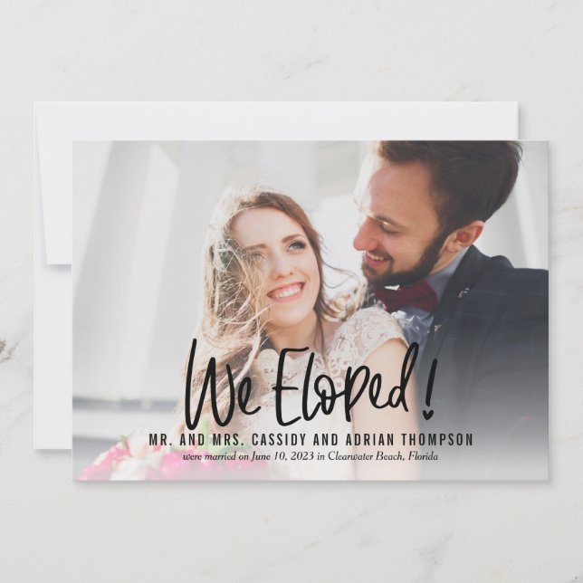 Funky Writing Wedding Elopement Reception Invite (Front)