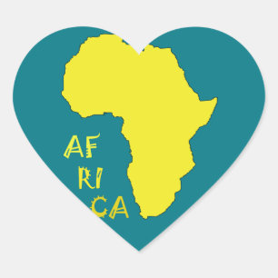 Funky Yellow Africa Map Heart Sticker