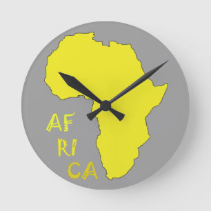 Funky Yellow Africa Map Round Clock
