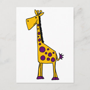 Funky Yellow and Purple Giraffe Cartoon Postcard