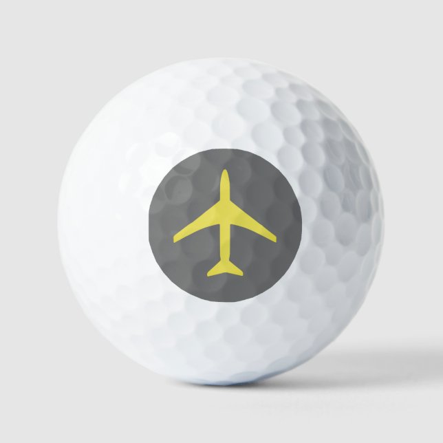 Funky Yellow Plane Airplane Pilot Aviation Golf Balls (Front)
