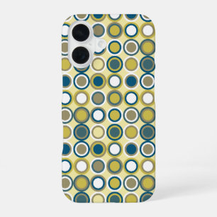 Funky Yellow White Circles Throwback Midcentury iPhone 16 Case