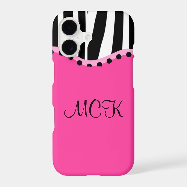 Funky Zebra Monogrammed iPhone Case (Verso)