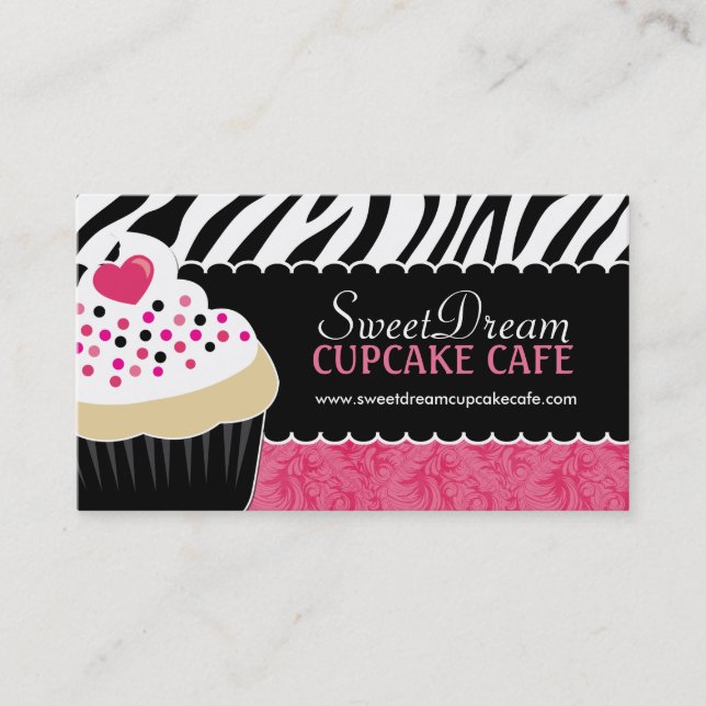 Funky  Zebra Print Cupcake Bakery Business Cards (Front)