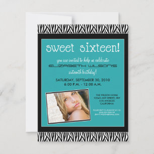 Funky Zebra Sweet 16 Invitation de fête d'annivers