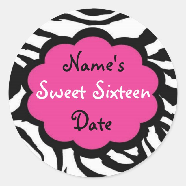 Funky Zebra "Sweet Sixteen" Stickers (Front)