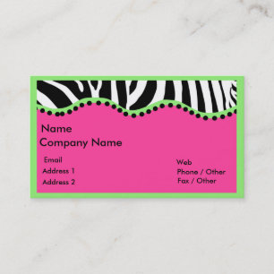 Funky Zebra With Green Boarder Business Card