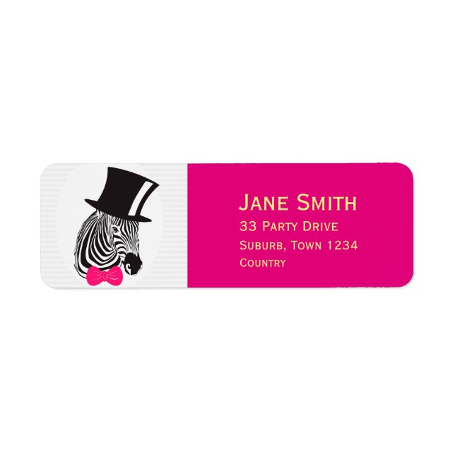Funky Zebra with pink bow tie cartoon (Front)