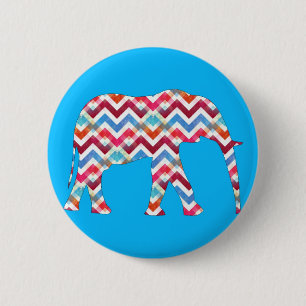 Funky Zigzag Chevron Elephant on Teal Blue 2 Inch Round Button