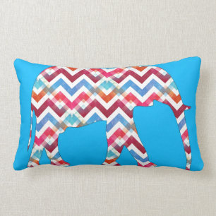 Funky Zigzag Chevron Elephant on Teal Blue Lumbar Pillow