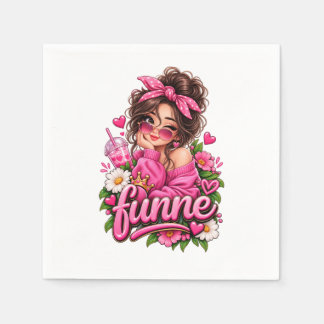 Funne Cute Pink Girl Floral Party Napkin