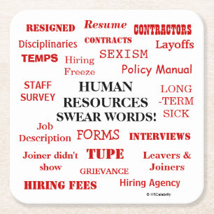 Funniest Human Resources Gift Idea HR Swear Words Square Paper Coaster
