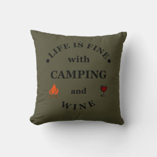 Funnt camping and wine sayings throw pillow
