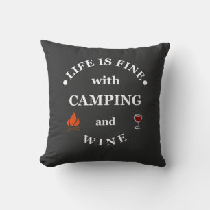 Funnt camping and wine sayings throw pillow