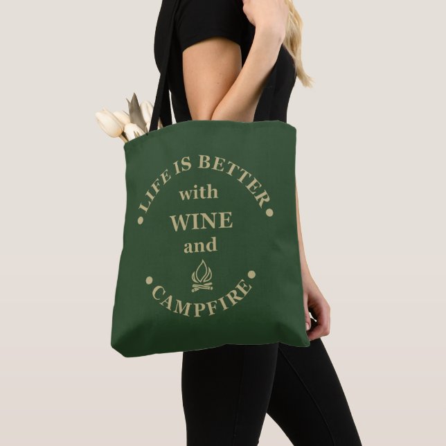 Funnt camping and wine sayings tote bag (Close Up)