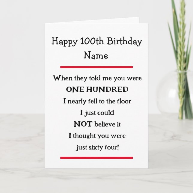 Funny 100e Anniversaire Cheeky Verse Carte Anniver (Devant)