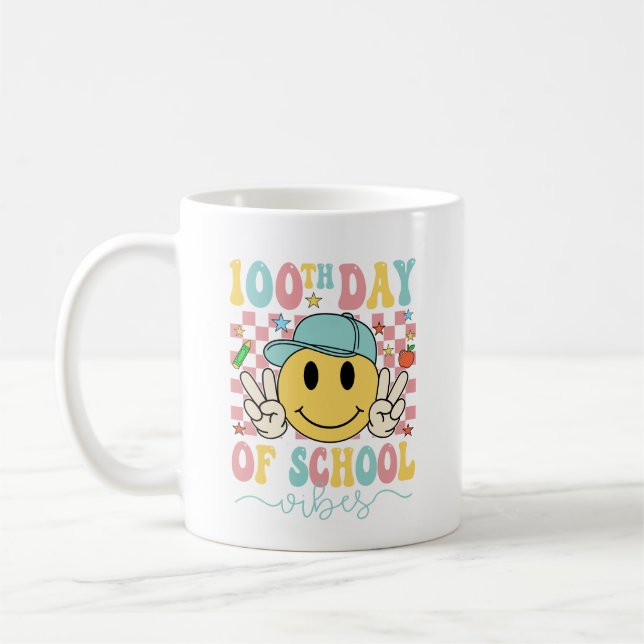 Funny 100th Day Of School Vibes Coffee Mug (Left)