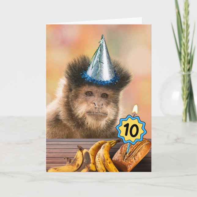 Funny 10th Birthday Capuchin Monkey Banana Bread Card (Front)