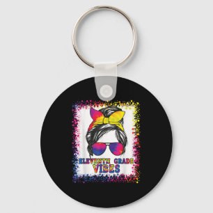 Funny 11th Grade Vibes Messy Bun Back To School Ki Keychain