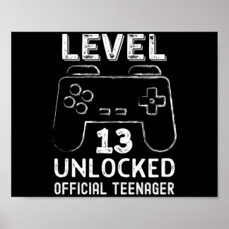 Funny 13th birthday level 13 unlocked gamers poster