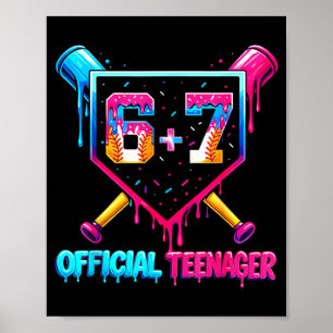 Funny 13th birthday teenager 67 baseball drip boys poster