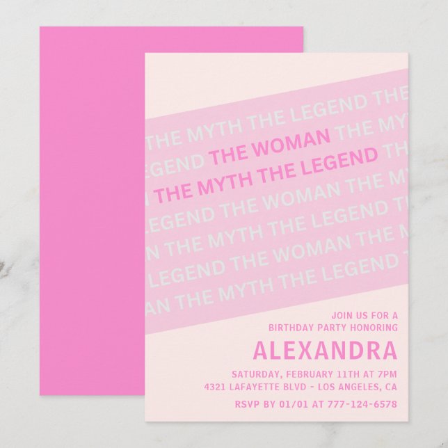 Funny 15th birthday invitations Woman Myth Pink (Front/Back)