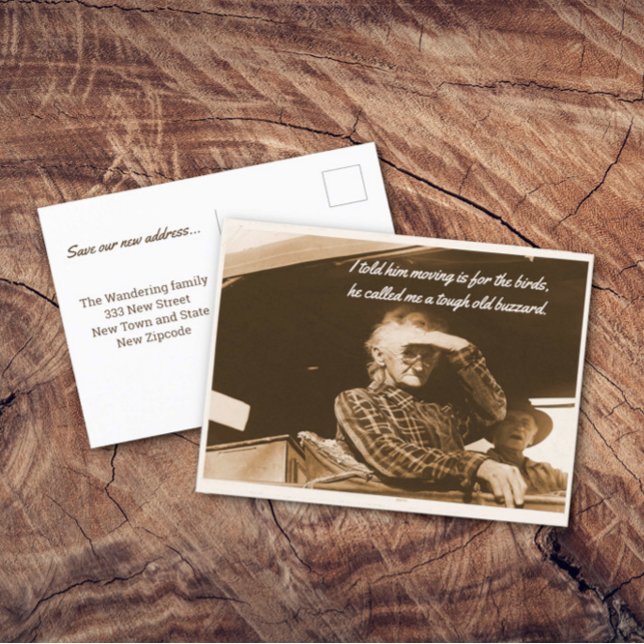 Funny 1930s Hillbilly Couple Moving Announcement Postcard (Creator Uploaded)