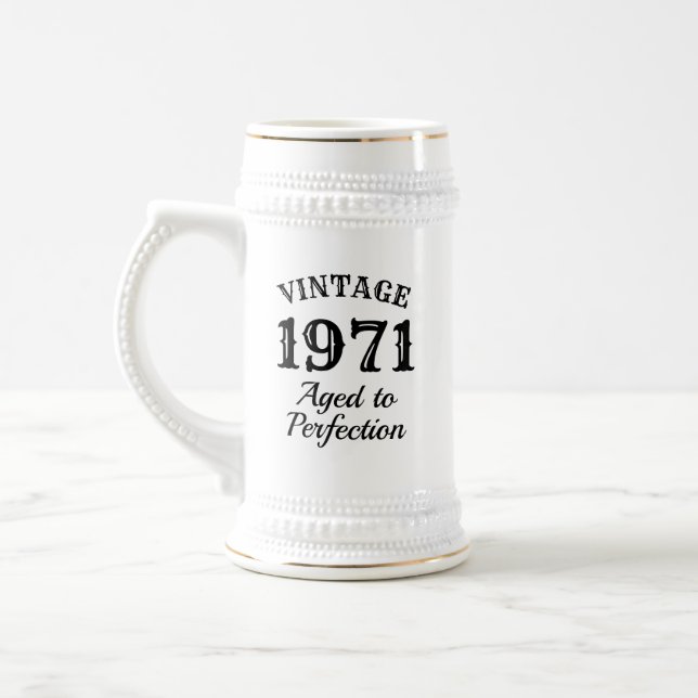 Funny 1971 white beer stein gift for 50th Birthday (Left)