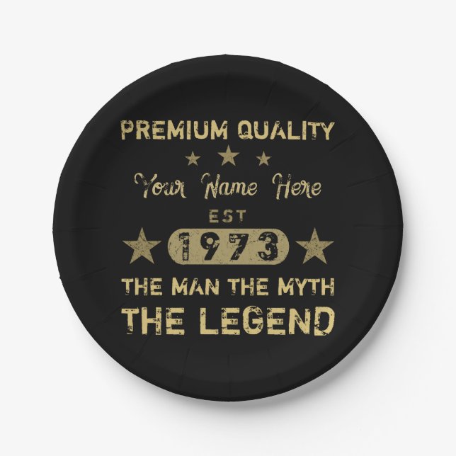 Funny 1973 Birthday Man Myth Legend Paper Plate (Front)