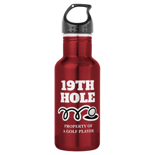Funny 19th hole water bottle gift for golf player (Front)