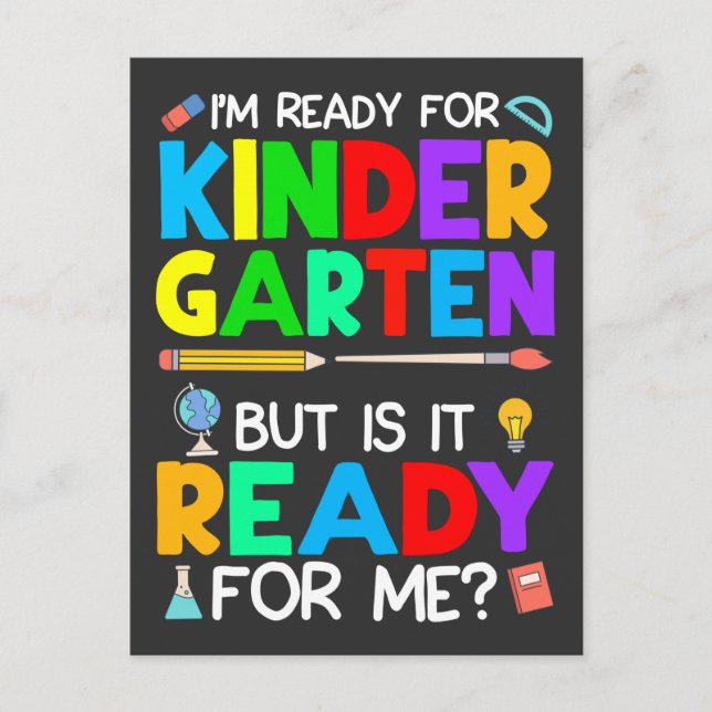 Funny 1st Day Of Kindergarten Ready Children Postcard (Front)