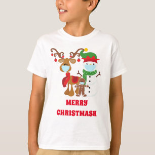 Funny 2020 Reindeer Snowman Face masks Christmask T-Shirt