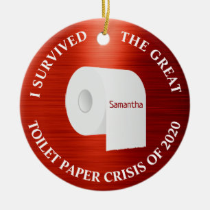 Funny 2020 Toilet Paper Covid Christmas Red Ceramic Ornament