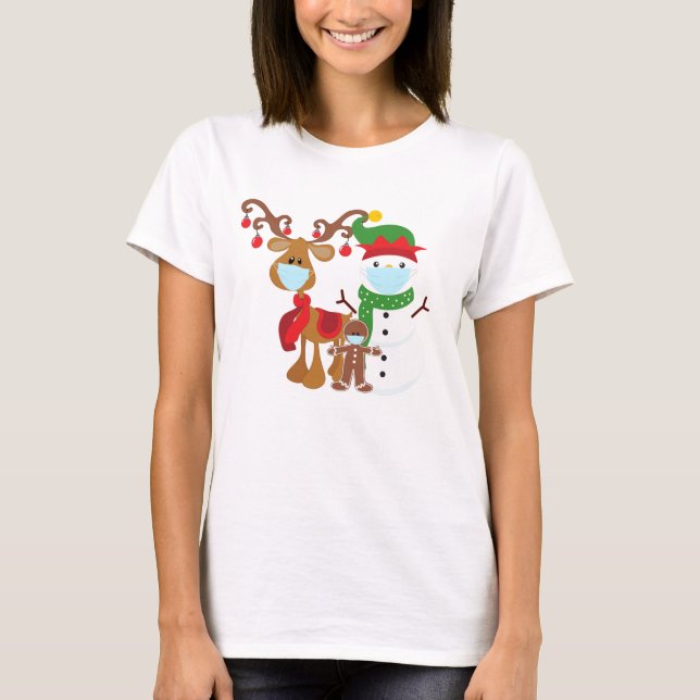 Funny 2021 Reindeer Snowman Face masks T-Shirt (Front)