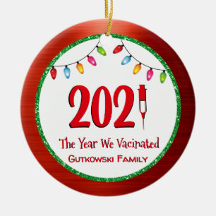 Funny 2021 Vaccinated Family Photo Ceramic Ornament