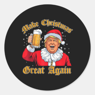 Funny 2024 Christmas Trump Drink Beer Trump Santa Classic Round Sticker