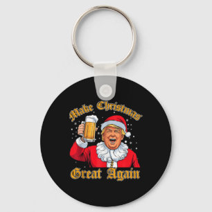 Funny 2024 Christmas Trump Drink Beer Trump Santa Keychain