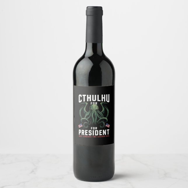 Funny 2024 Elections Cthulhu for President  Wine Label (Front)