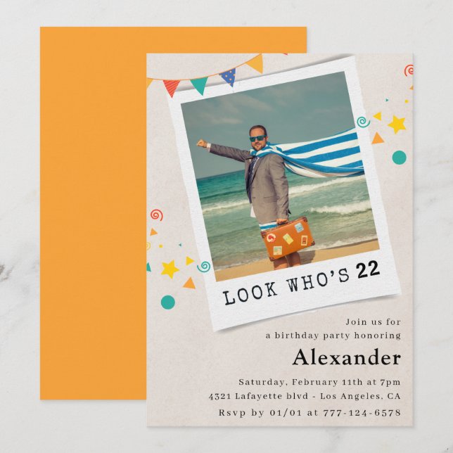 Funny 22nd birthday invitations Men Fun Photo (Front/Back)