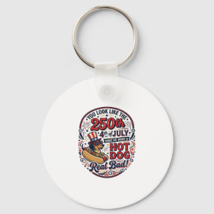 Funny 250th 4th of July Hot Dog Dachshund Keychain