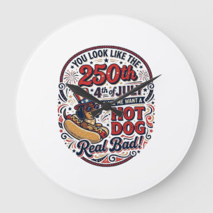 Funny 250th 4th of July Hot Dog Dachshund Large Clock