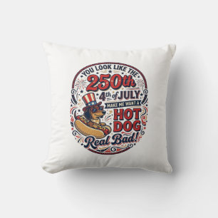 Funny 250th 4th of July Hot Dog Dachshund Throw Pillow