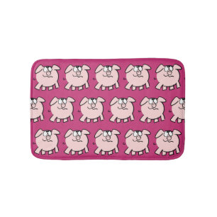 Funny 2 Cartoon Illustration Pig Choose Colour Bat Bath Mat