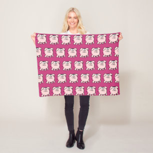Funny 2 Cartoon Illustration Pig Choose Colour FB Fleece Blanket