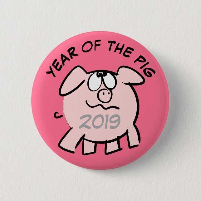 Funny 2 Cartoon Illustration Pig  Year 2019 Button (Front)