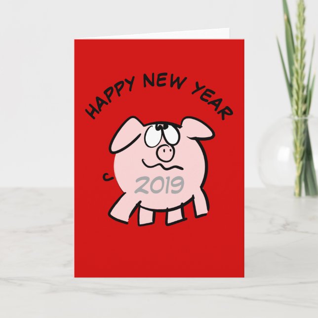 Funny 2 Cartoon Illustration Pig  Year 2019 Card (Front)