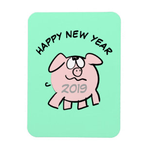 Funny 2 Cartoon Illustration Pig Year 2019 Rec M Magnet
