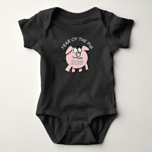 Funny 2 Cartoon Illustration Pink Pig  2019 Baby B Bodysuit